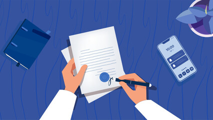 modern Saudi Businessman signing an agreement or contract or legal document.Colorful vector illustration in flat cartoon style.
