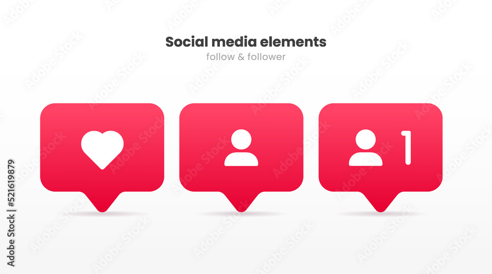 Poster Social media follower notification icons. Follow user button symbol sign for website, mobile app UI