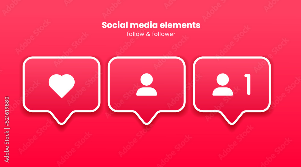 Aufkleber Social media follower notification icons. Follow user button symbol sign for website, mobile app UI