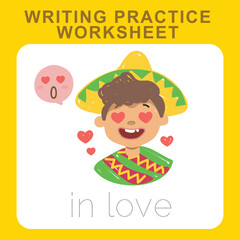 Writing practice worksheet. Educational about feelings. Printable worksheet. Vector illustration.