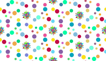 Background pattern with geometric ornament on transparent background. Polka dots seamless pattern. Colorful print design for textile, fabric, fashion, wallpaper, background.