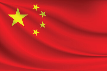 China flag of silk on fabric texture background. Asia flag.