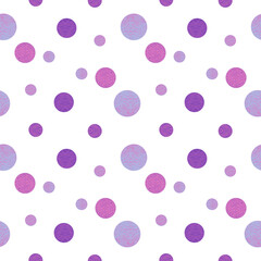 Polka dots seamless pattern on transparent background. Purple  print design for textile, fabric, fashion, wallpaper, background