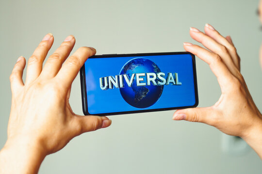 August 5, 2022, Brazil. In this photo illustration, the Universal Studios (Universal Pictures) logo is displayed on a smartphone screen.