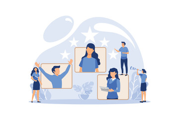 open vacancy, business company is looking for an employee for a job, flat color icons, creative illustrations, businessmen are considering a resume. flat design modern illustration