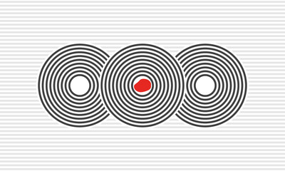 3 concentric circles and 1 red stones, meditation zen garden top view or life balance vector illustration