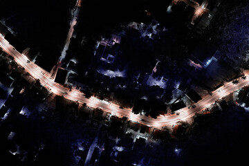 Birds eye view of main road at night time at the Banrak region of Koh Samui island in Thailand...
