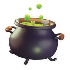 3D Illustration Halloween, cooking pot with bone, for web, app, celebration, etc