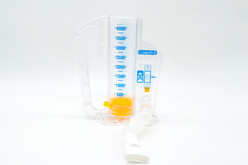 medical suction gauge for lung training isolated on white background