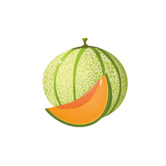 Illustration Melon entier et melon tranche, fond transparent 