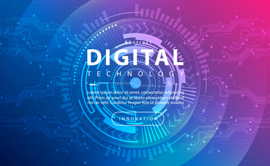 Digital technology banner blue pink background concept, technology light purple effect, abstract tech, innovation future data, internet network, Ai big data, lines dots connection, illustration vector