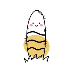 Cute cactus with face. Doodle icon. Postcard decor element. Flower in pot.