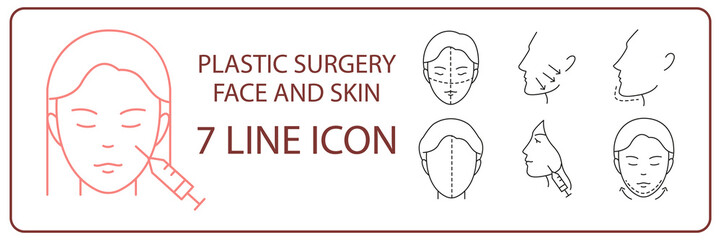Cosmetic surgery line icon set. Included the icons as cellulite, beauty, marking, skin, and more