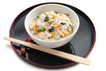 ホタテ貝紐と大根葉の粥