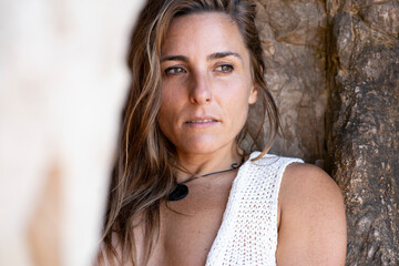 Elegant woman relaxing on summer beach