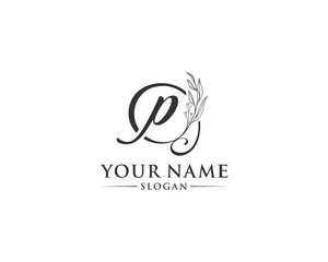 Beautiful letter P logo design, logo P vector, handwritten logo of signature, wedding, fashion shop, cosmetics shop, beauty shop, boutique, floral creative logo design.