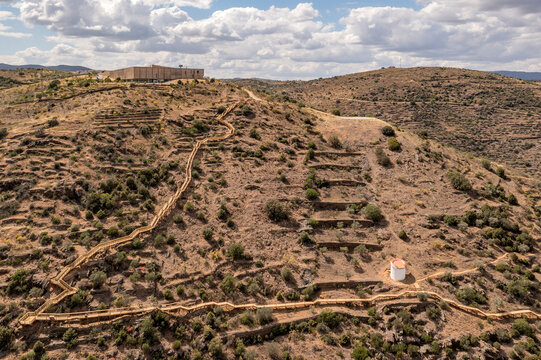 Aerial view of a walking path along Coa River in Vale de Afonsinho, Portugal.
