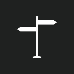 Simple white signpost, direction icon on black background.