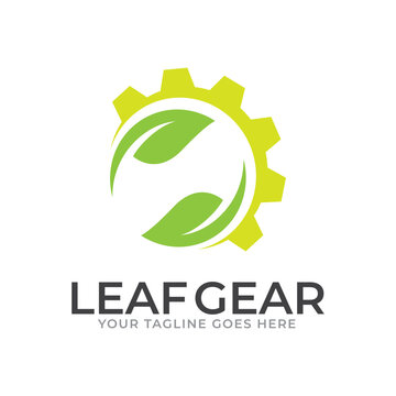 Modern nature technology logo, leaf and gear machine vector, Agriculture logo template icon, Green Eco Tech Logo Template Design Vector, Nature Industry