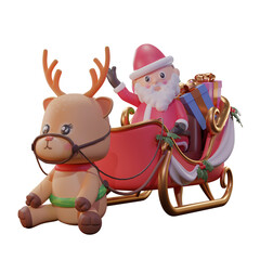 3D Illustration Of Christmas with Santa, carriage, and reindeer, used for web, app, Infographic, etc