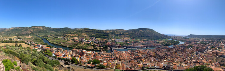 Fototapeta na wymiar Panoramic view from castle at Bosa, Sardinia, Italy