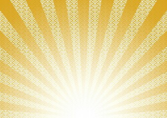 青海波グラデーション集中線の背景素材 金色系