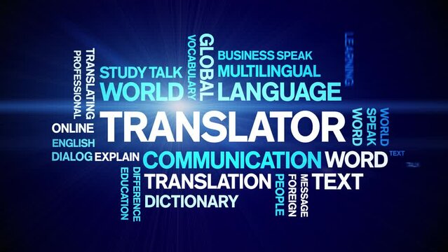 Translator Animated tag word cloud;text design animation kinetic typography seamless loop.