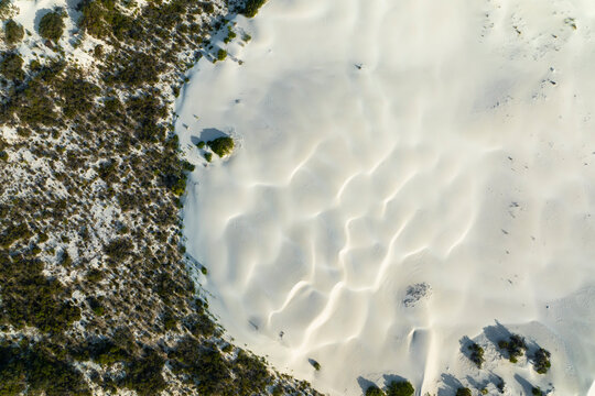 Aerial view of Sand dunes at Mullet Lake Nature Reserve, Bandy Creek, Western Australia, Australia.