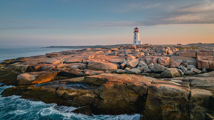 Lighthouse at Dawn - Peggy's Cove, Nova Scotia, Canada - obrazy, fototapety, plakaty