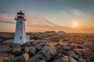 Fototapeta na wymiar Lighthouse Sunset Colours - Nova Scotia Canada