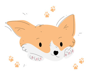 Hand drawn corgi illustration in doodle style