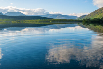 Panoramic view of the lake in the mountains