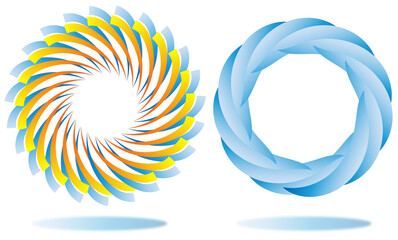 Abstract Image. The illustrations and clipart. 2 floating Circles in gradient-blue color and gradient-yellow in white background.