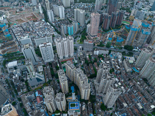 Shenzhen ,China - Circa 2022: Aerial view of beautiful landscape in downtown of shenzhen city, China