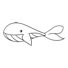 Monochrome picture, Big whale, Marine life, vector illustration in cartoon style