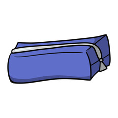 Blue pencil case, school lunch box, vector illustration in cartoon style