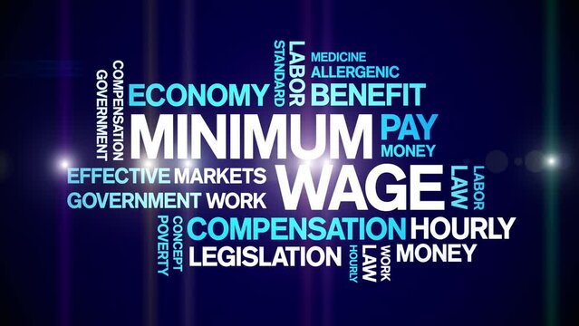 Minimum Wage Animated tag word cloud;text design animation kinetic typography seamless loop.