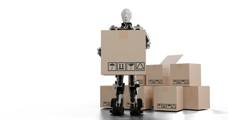 AI Robot arm Object for manufacturing industry technology Product export and import of future Robot cyber in the warehouse by hand mechanical future technology