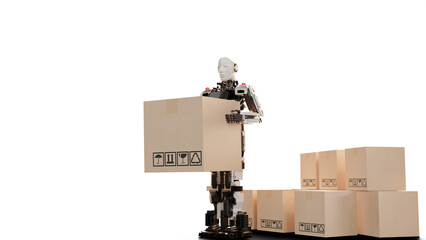 AI Robot arm Object for manufacturing industry technology Product export and import of future Robot cyber in the warehouse by hand mechanical future technology