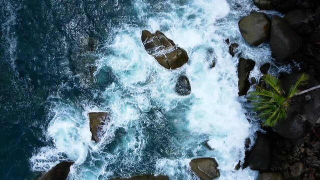 Blue ocean wave Top-down view of drone Slow motion X0.5