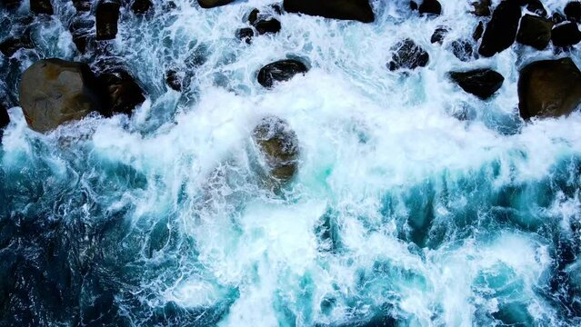 Blue ocean wave Top-down view of drone Slow motion X0.5