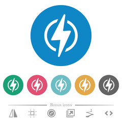 Lightning in circle outline flat round icons