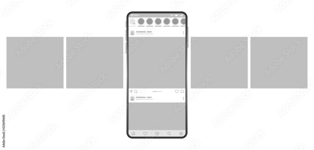 Poster smartphone interface post. mock up with carousel interface post on social network. social media mobi