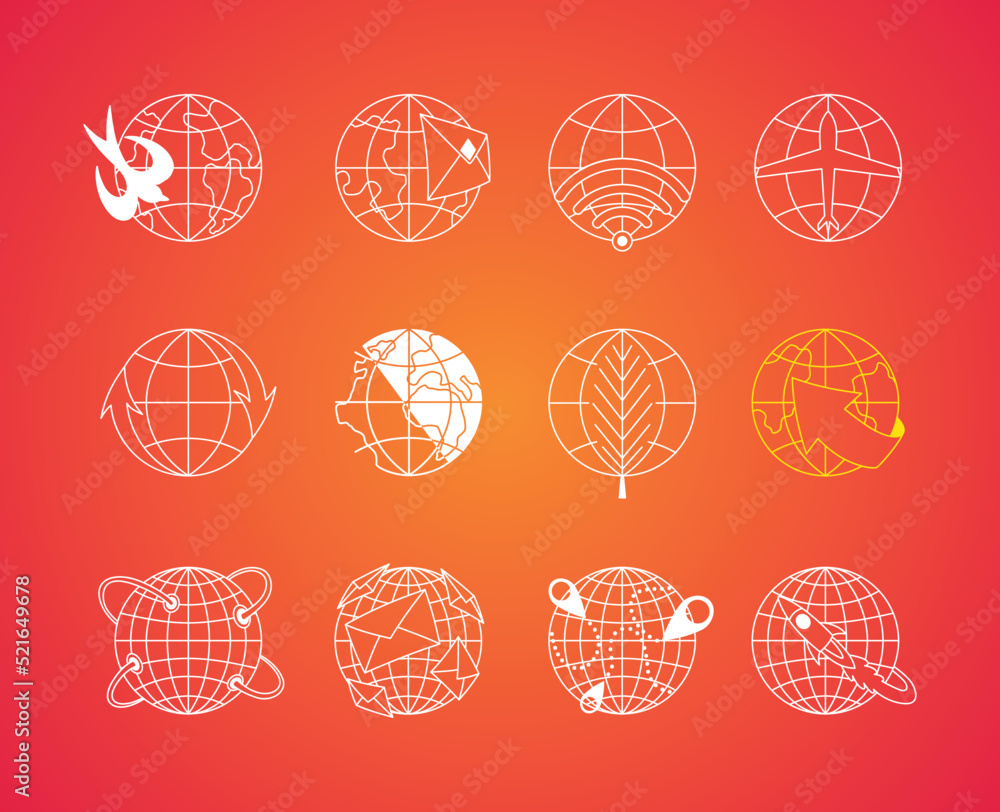 Poster earth globe icon. stroke line icons set. simple symbols for app development and website design. vect