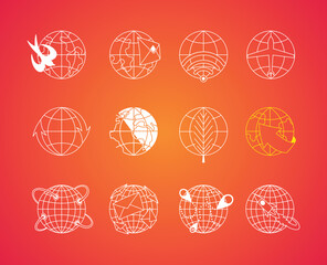 Earth globe icon. Stroke line icons set. Simple symbols for app development and website design. Vector outline pictograms