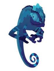 Chameleon lizard. Reptile with curved tail and camouflage skin, tropical wildlife. Exotic animal closeup