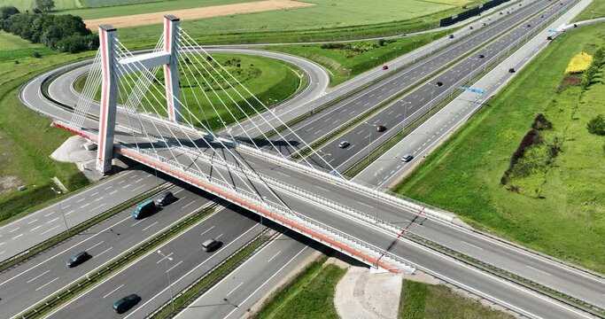 Gliwice, Poland. Highway Aerial View. Overpass and bridge from above. Gliwice, Silesia, Poland. Transportation bird's-eye view.