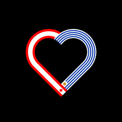 unity concept. heart ribbon icon of canada and uruguay flags. vector illustration isolated on black background