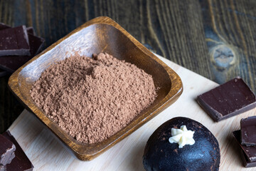 Cake potato made of cocoa and sugar with butter