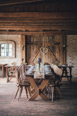 wooden chairs in restaurant 